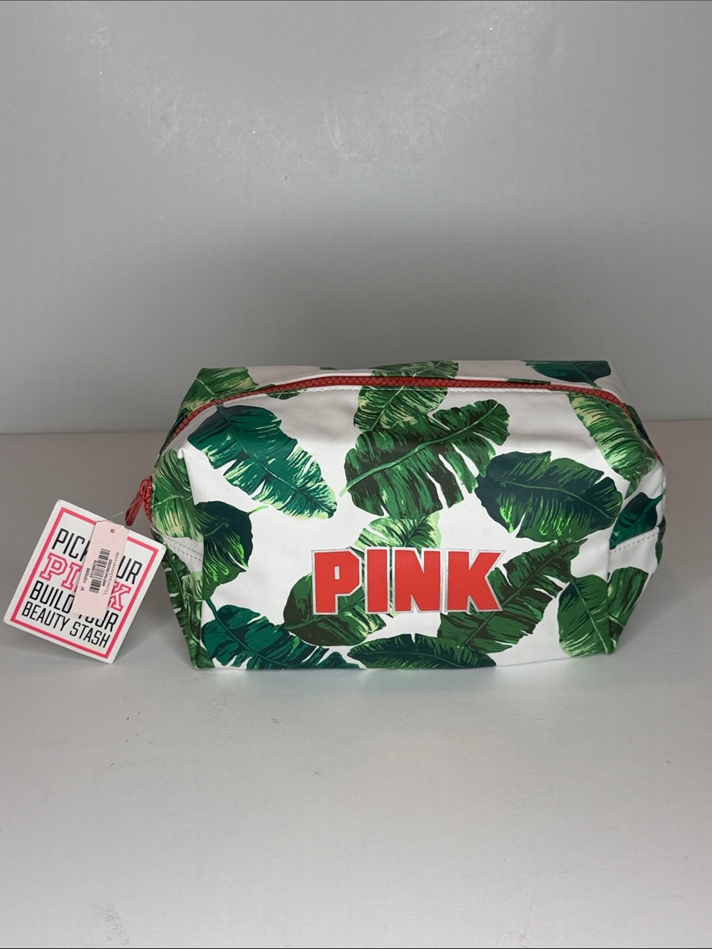 PINK Victoria's Secret Green Tropical Leaf Cosmetic Pouch